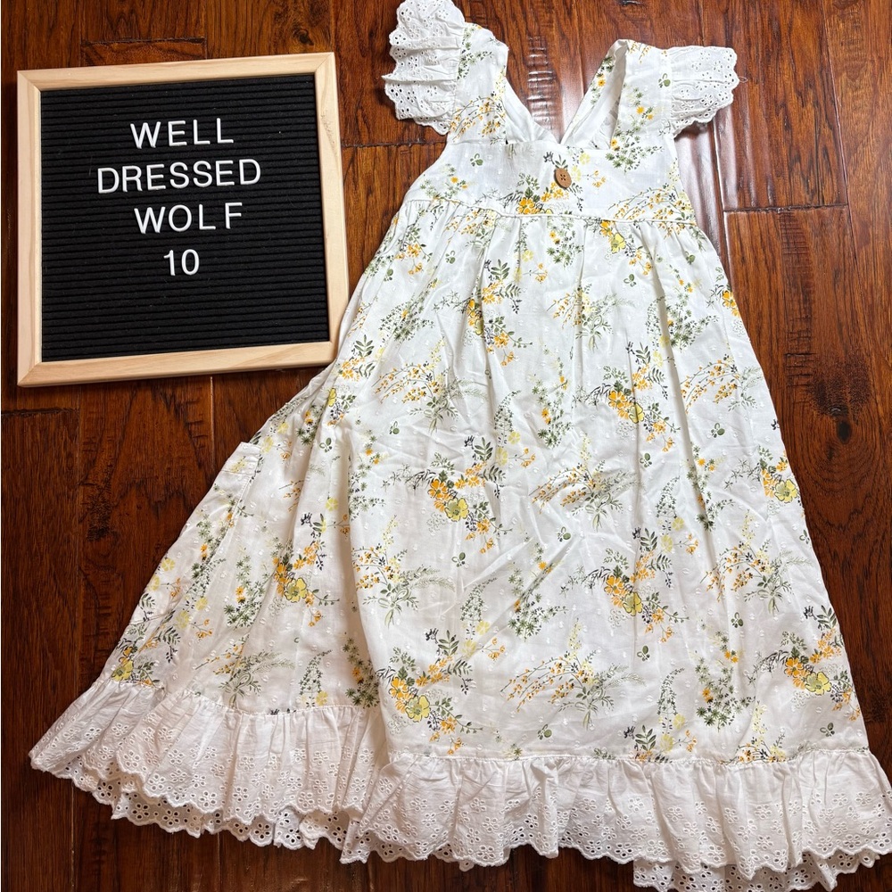 Well Dressed Wolf Kids Floral Dress- White and Yellow